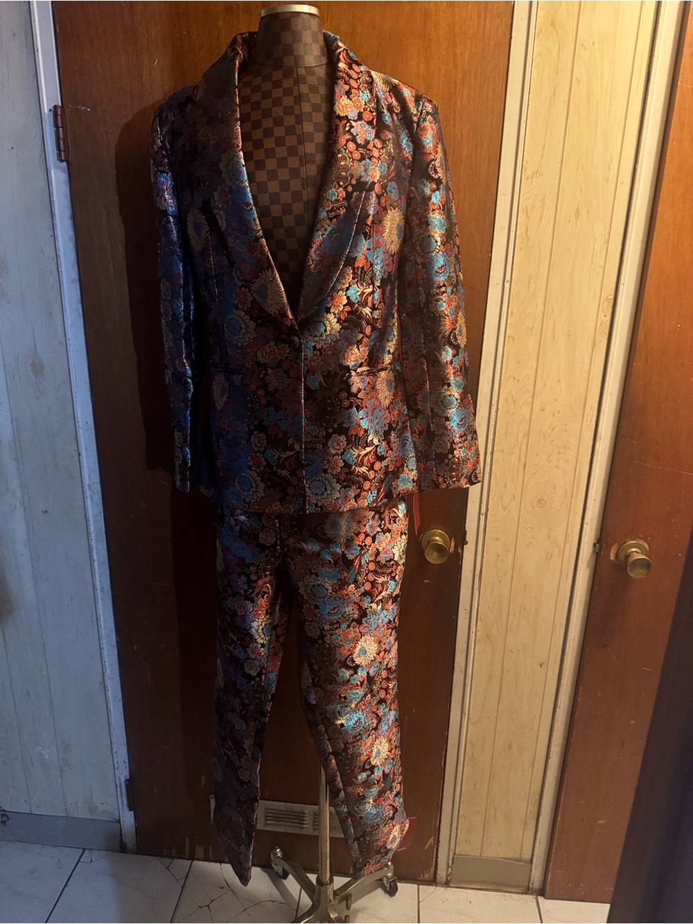 Fashion Nova Floral Brocade Suit - Blue & Copper Accents